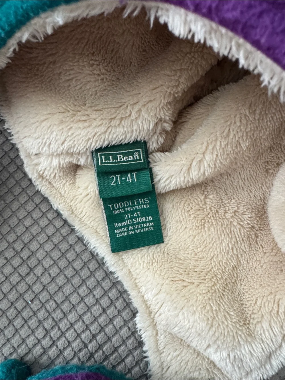 L.L. Bean Purple & Teal Kids Fleece Pom Hat with Matching Mittens